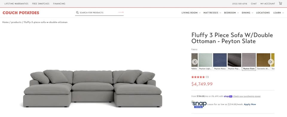 Fluffy 3piece Modular Cloud with Ottoman (Pending Cleaning)