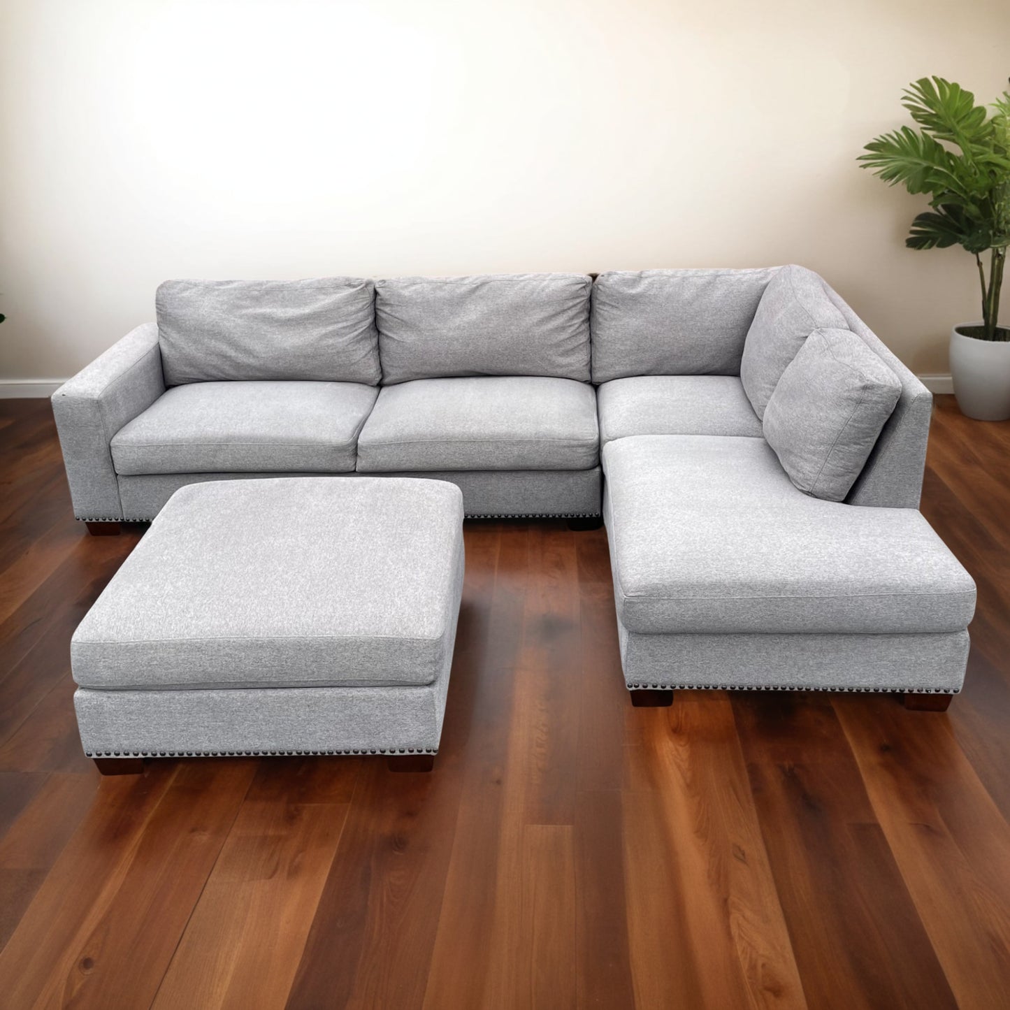 Gray Sectional Couch with Ottoman
