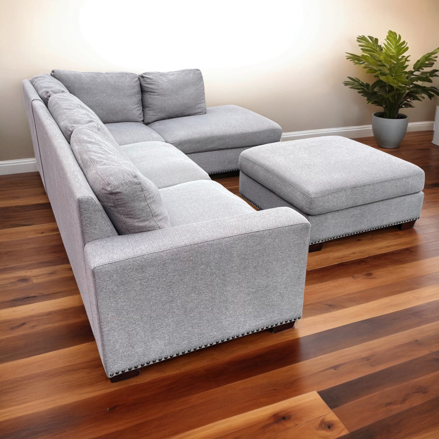 Gray Sectional Couch with Ottoman
