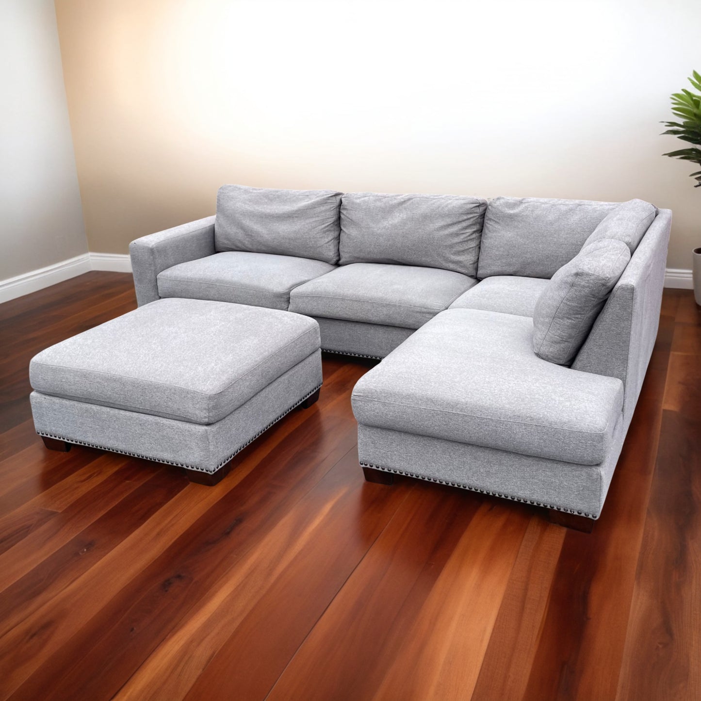 Gray Sectional Couch with Ottoman