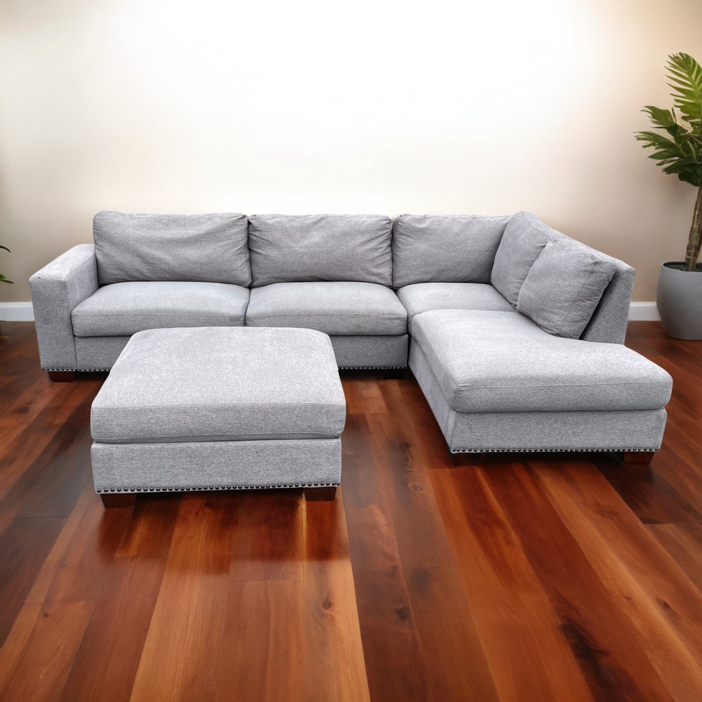 Gray Sectional Couch with Ottoman