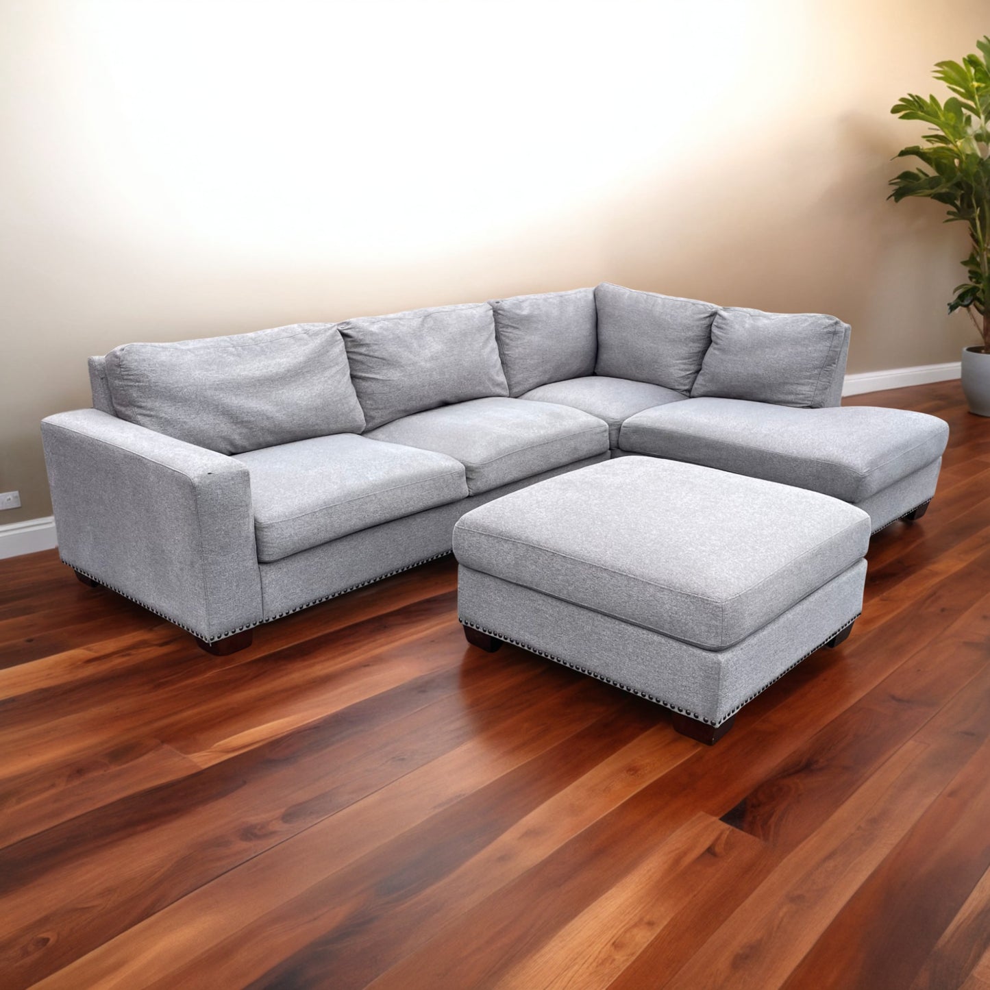 Gray Sectional Couch with Ottoman