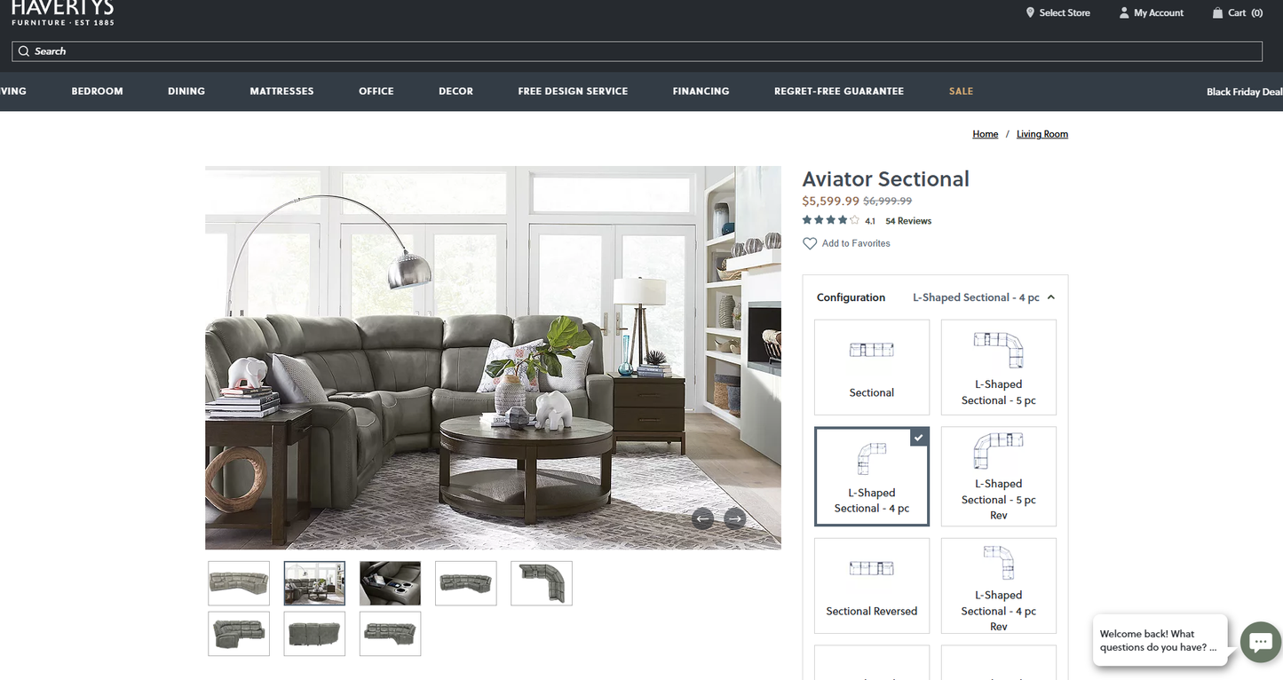 Havertys Aviator Leather Sectional w/ Power Recliners – Top Grain