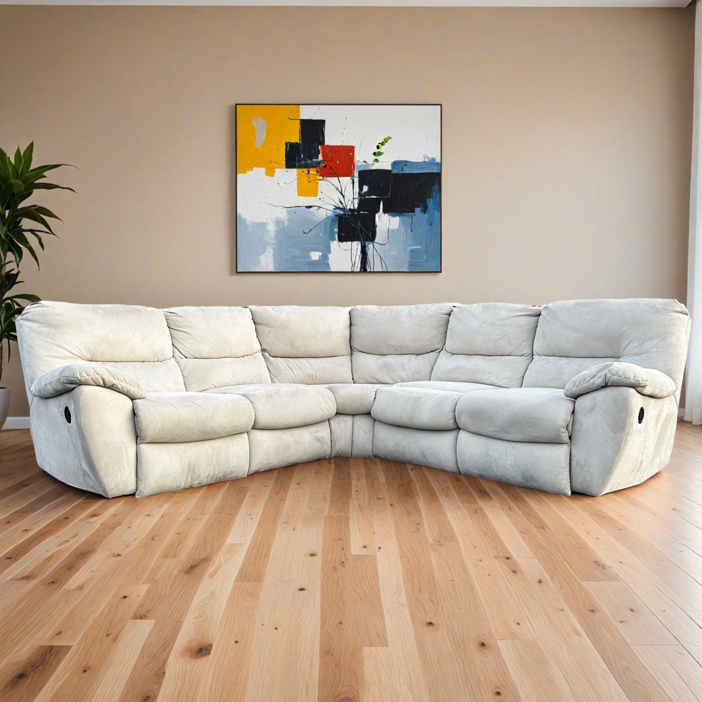Modern Beige Sectional Couch with Recliner