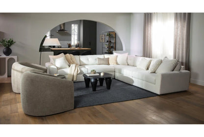 Living Spaces Ivory White Beige Performance Fabric 5 Piece Modular L-Shaped Sectional (Pending Cleaning)