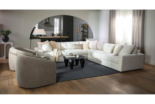 Living Spaces Ivory White Beige Performance Fabric 5 Piece Modular L-Shaped Sectional (Pending Cleaning)