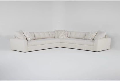Living Spaces Ivory White Beige Performance Fabric 5 Piece Modular L-Shaped Sectional (Pending Cleaning)