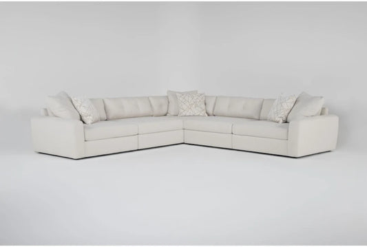 Living Spaces Ivory White Beige Performance Fabric 5 Piece Modular L-Shaped Sectional (Pending Cleaning)