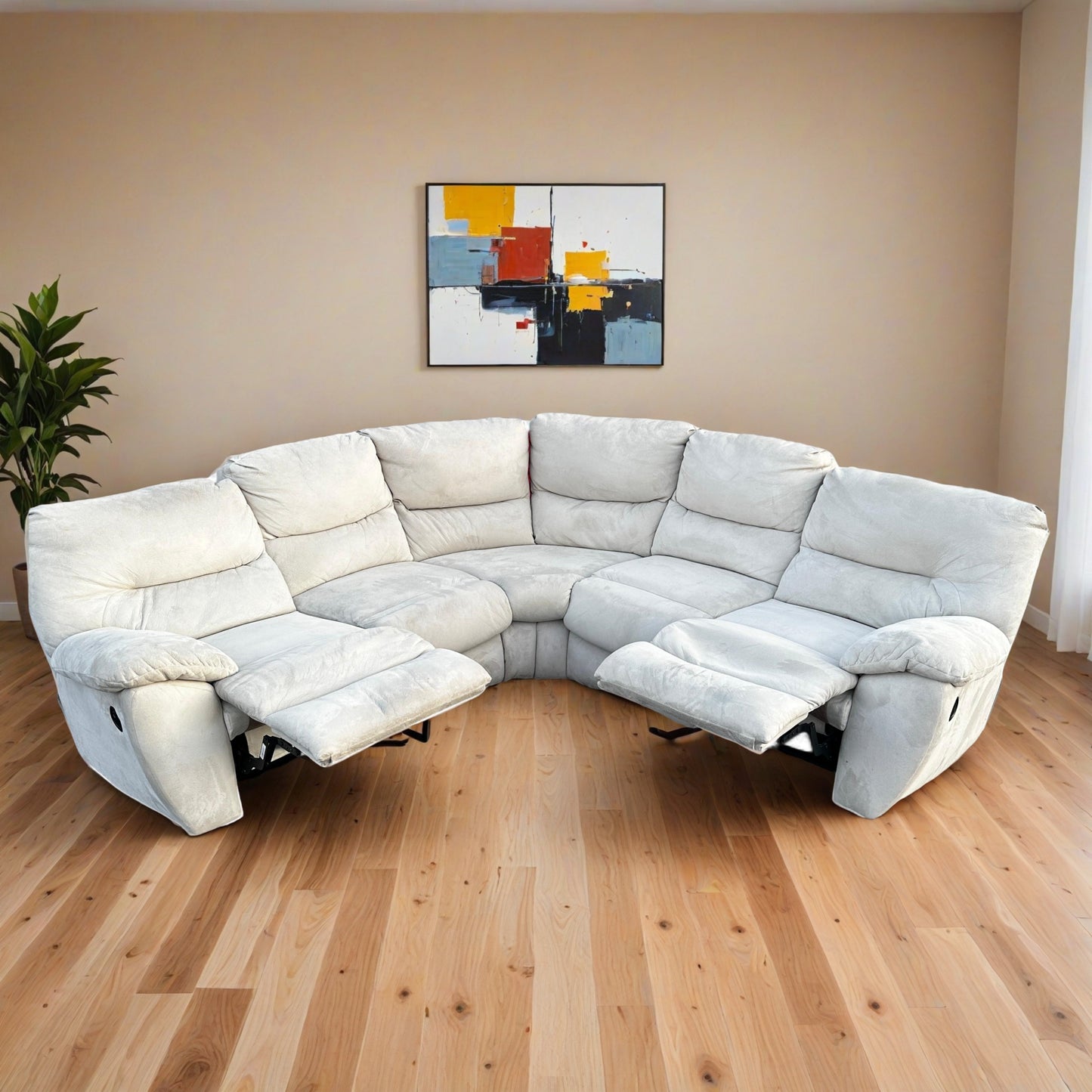 Modern Beige Sectional Couch with Recliner