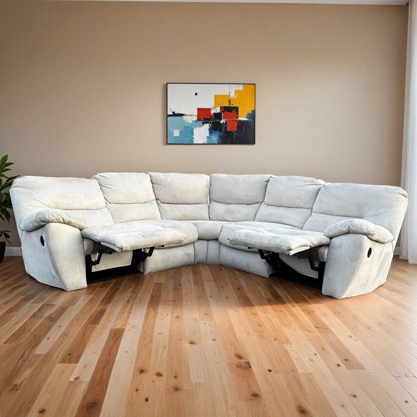 Modern Beige Sectional Couch with Recliner