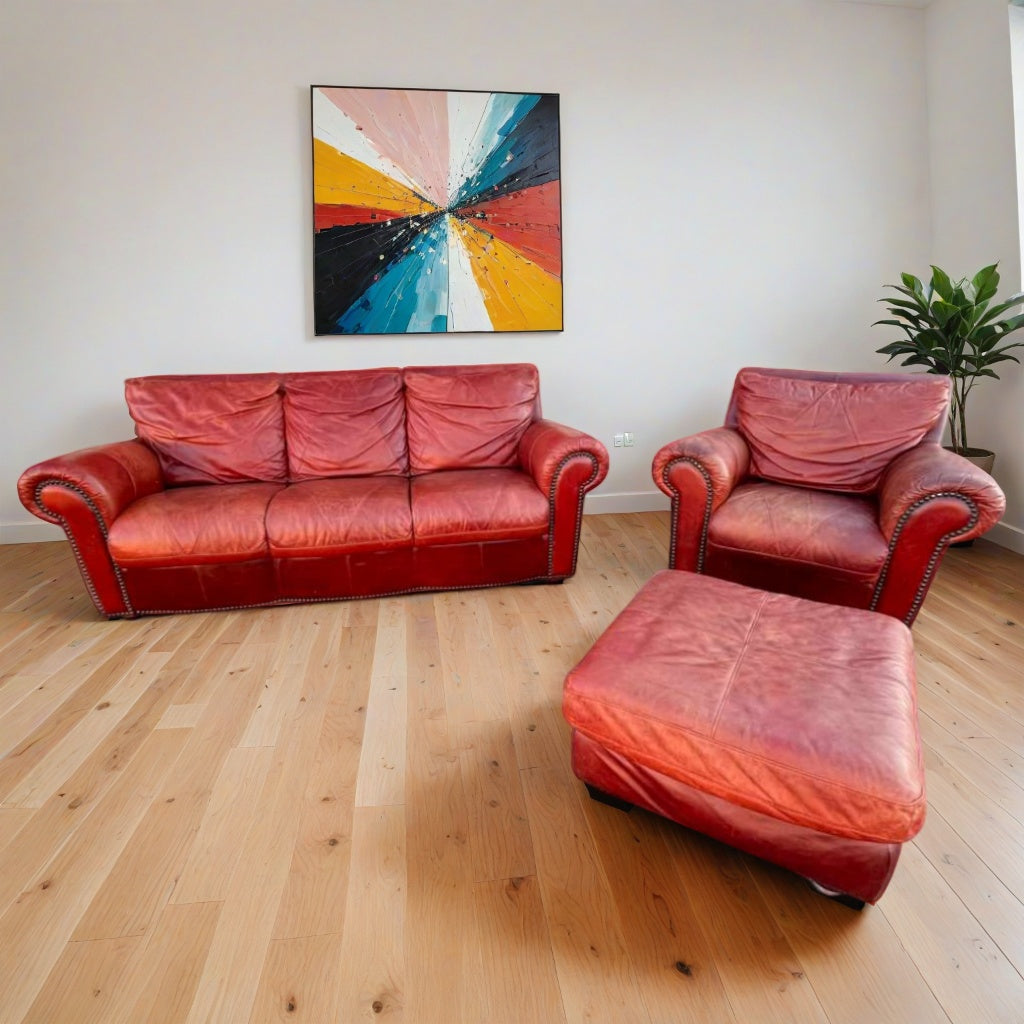 Genuine Leather Sofa, Loveseat & Ottoman Set