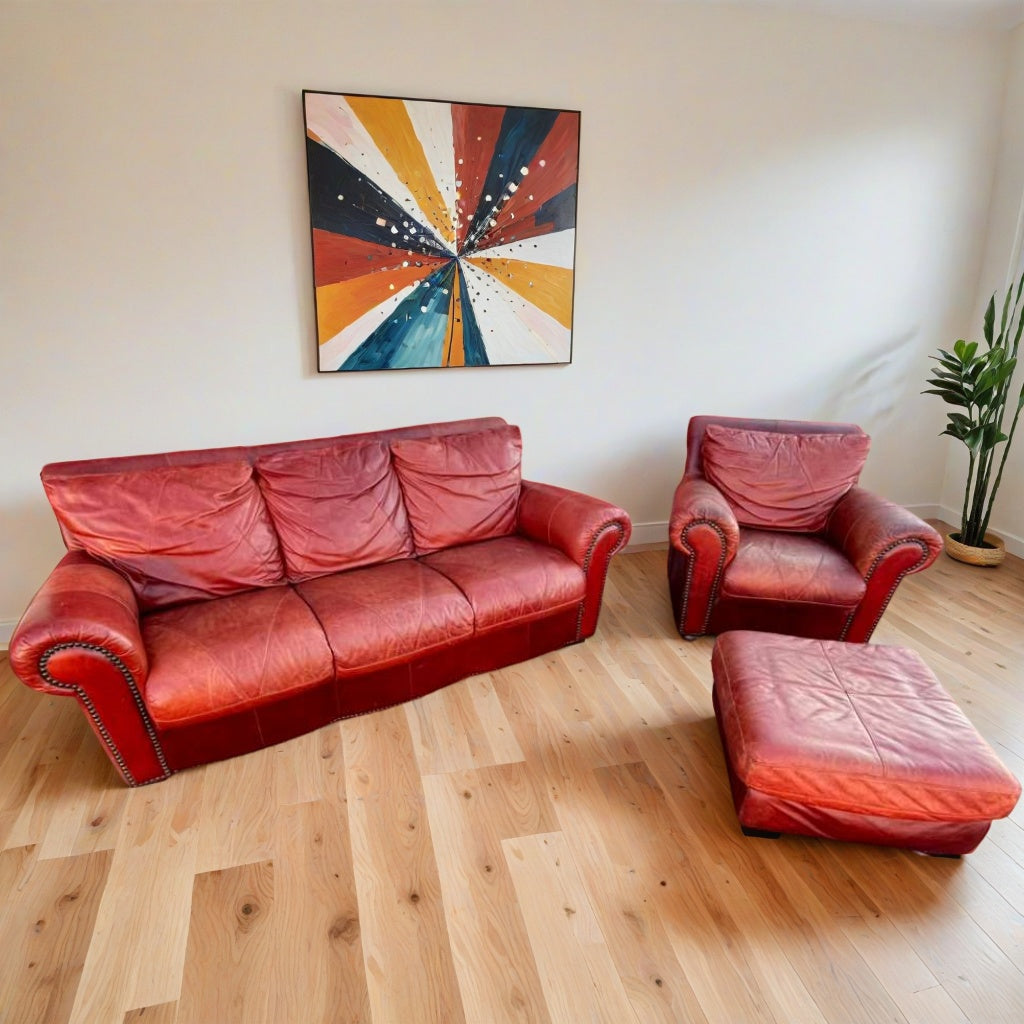 Genuine Leather Sofa, Loveseat & Ottoman Set