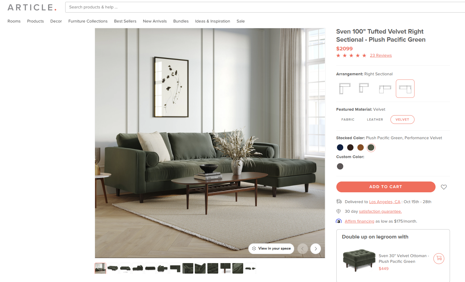 Article Sven Tufted Velvet Right Sectional Sofa